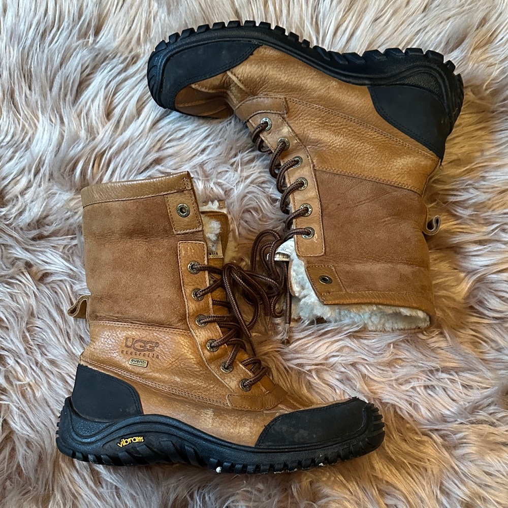 UGG Tan Leather Lace-Up Boots